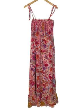Liberty Of London Smocked Maxi Colorful Floral Maxi Dress Sz Medium Empire Waist